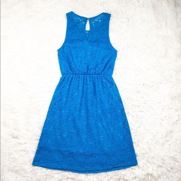 Everly Bright Blue Lace Sleeveless Fit And Flare Dress Size Small - Picture 2 of 6